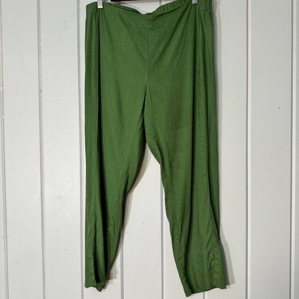J.Jill Green Linen Pants Stretch Crop Straight Leg Mid Rise Coastal‎ Medium